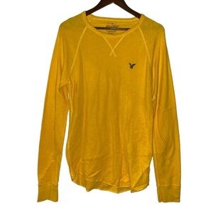 American Eagle Heritage Men M Classic Fit Gold Thermal‎ Knit Long Sleeve Shirt